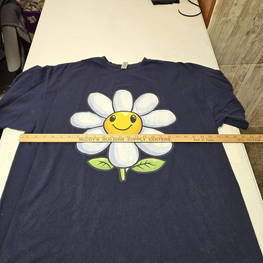 Women's Navy Blue Smiley Flower T-Shirt - Picture 3 of 8